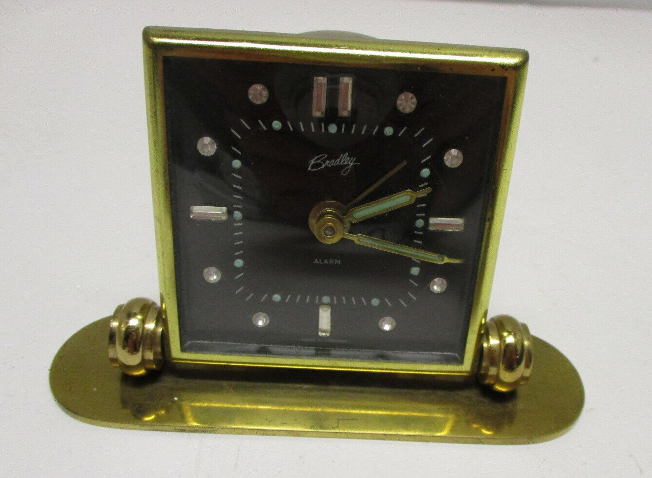 Vintage Bradley Desk Alarm Clock Brass Glow Travel Wind UP