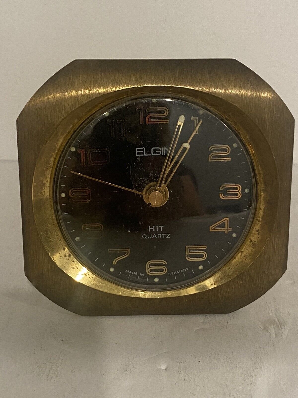 Vintage Brass Elgin HIT Quartz Desktop Alarm Clock