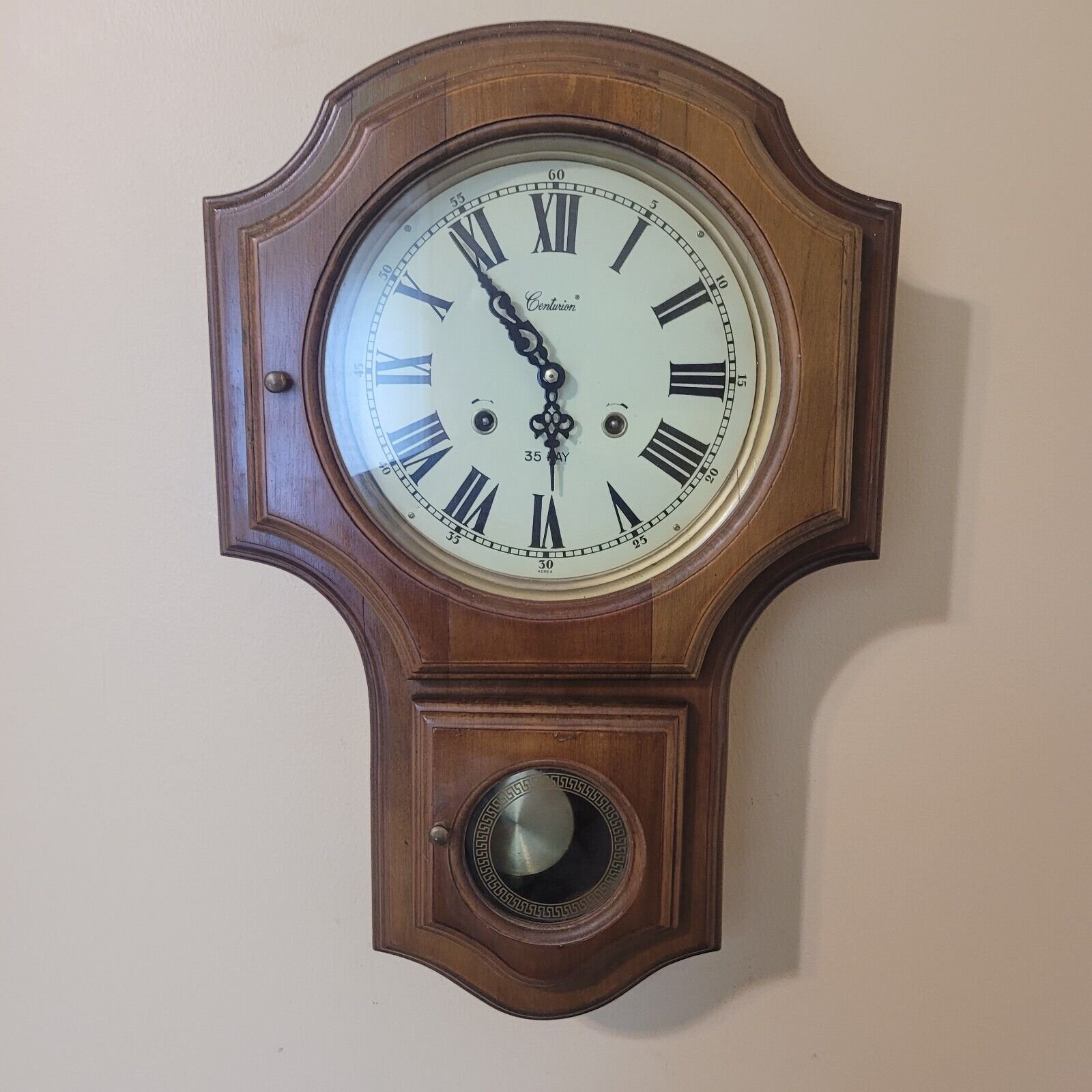 Vintage Centurion 35-Day Wall Clock Chimes W/Key Working