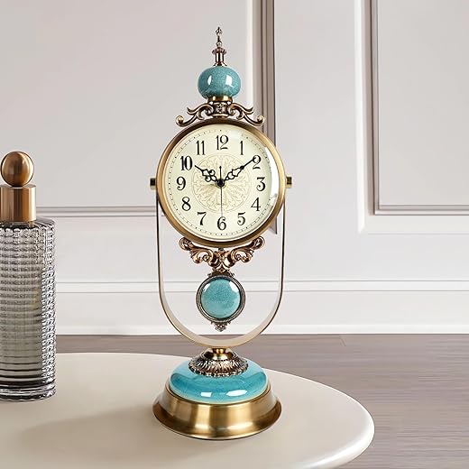 Vintage Desk Clock,Antique Mantel Clock Silent Decorative Clock with Pendulum Battery Operated Table Clock for Living Room/Bedroom/Office/fireplace Home Decor 6X18