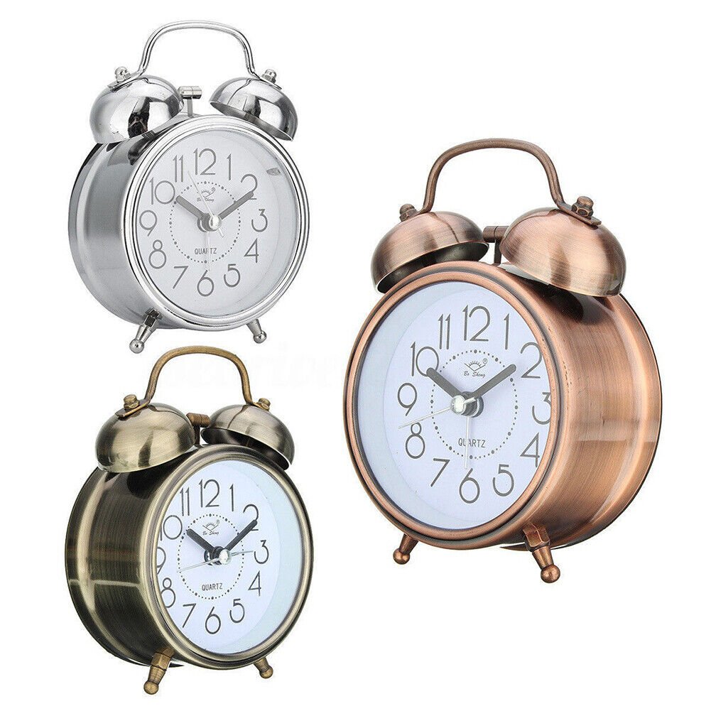 Vintage Double Bells Quartz Bedside Table Retro Alarm Clock with Handle US