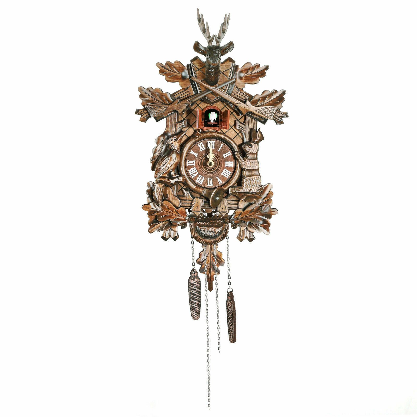 Vintage German Black Forest Wooden Weight Hunter Clock Living Room