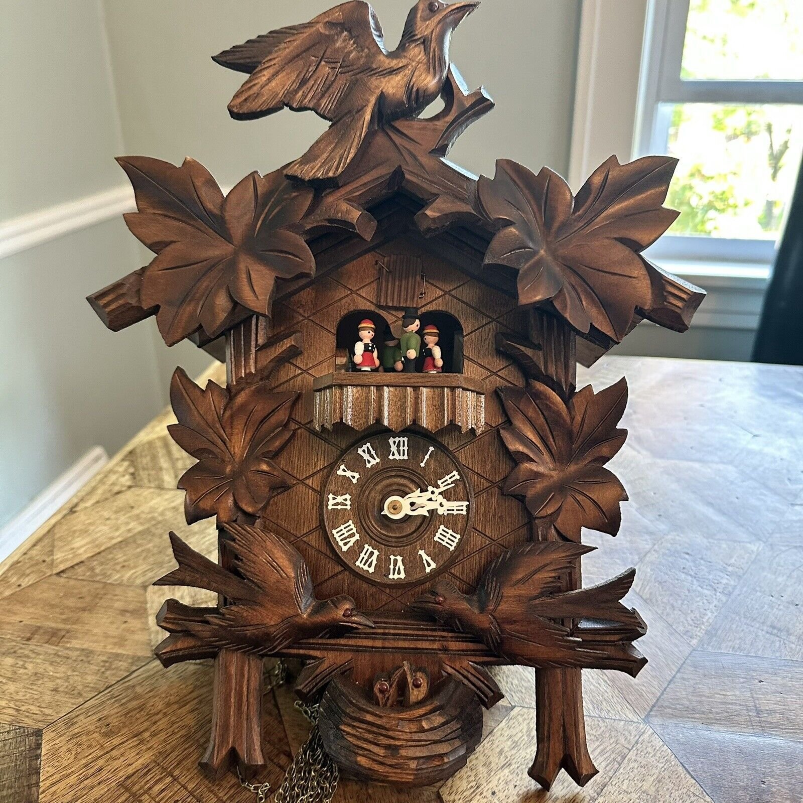 Vintage German Cuckoo Clock Frohliche Wanderer Edelweiss Musical New Old Stock!