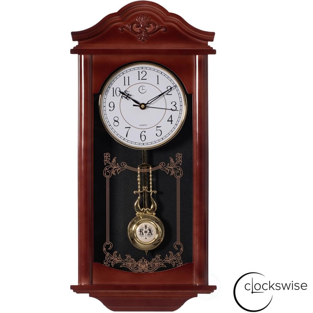 Vintage Grandfather Wood - Looking Plastic Antique Pendulum Wall Clock, Silent Wall...