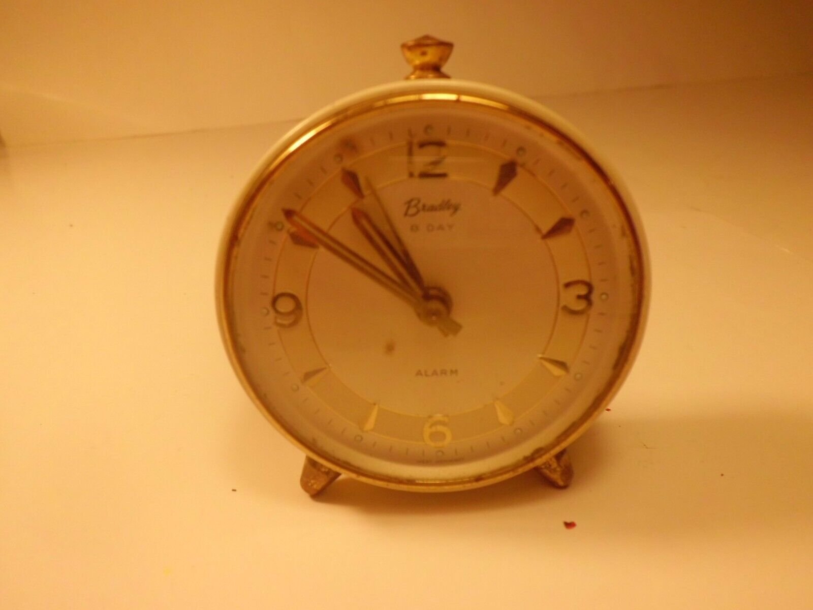 Vintage Mechanical Bradley 8 Day Alarm Desk / Travel Clock. Works.