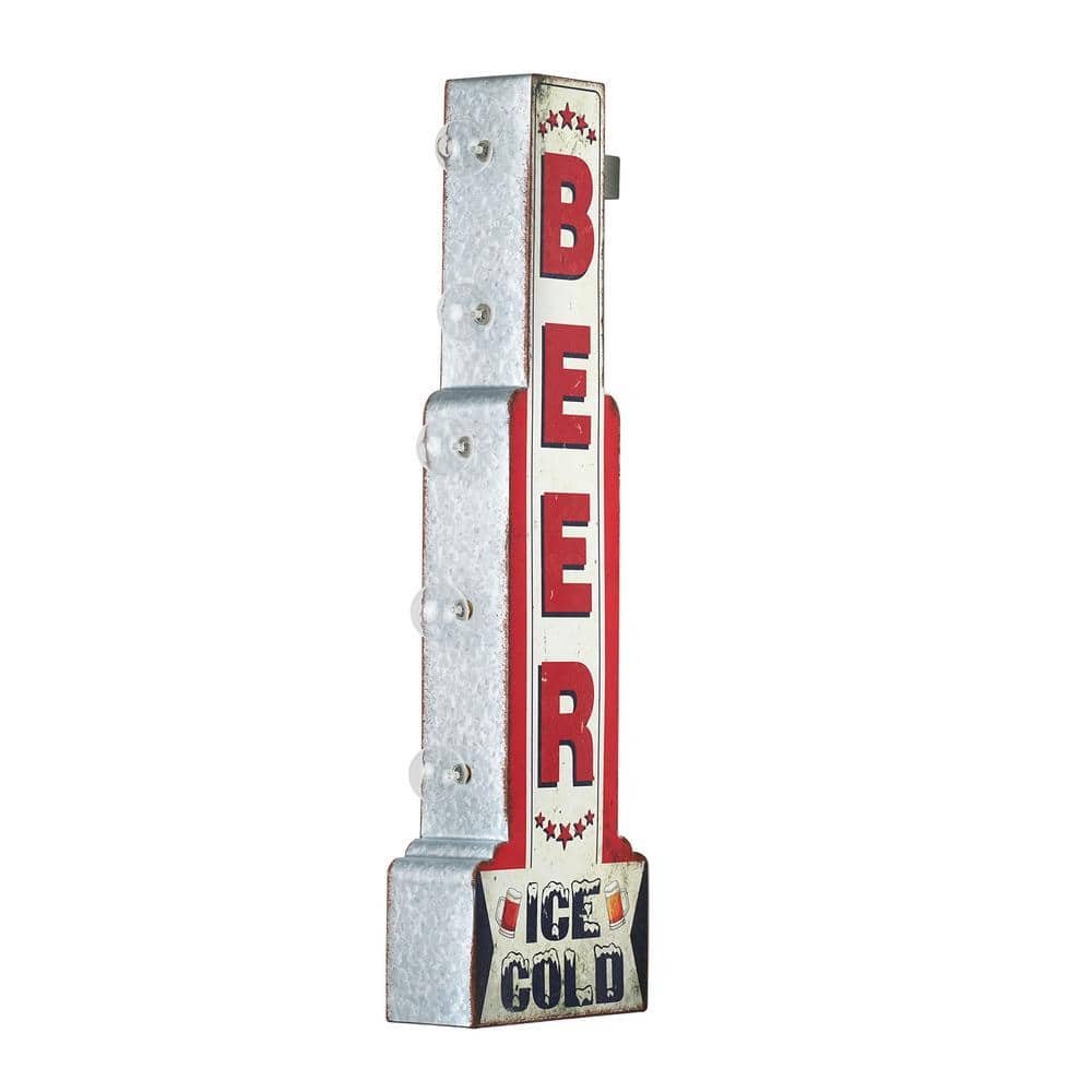 Vintage Metal LED Marquee Sign Ice Cold Beer Sign 28 in. x...