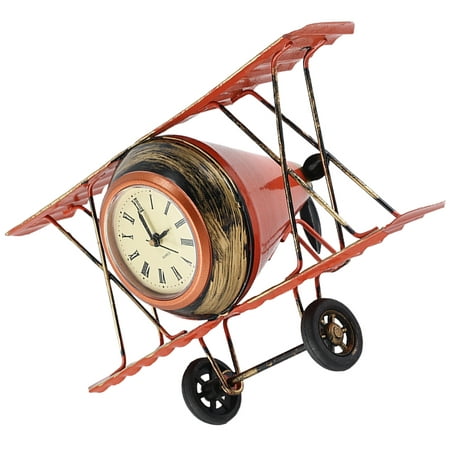 Vintage Style Clocks Old Fashioned Alarm Desktop Airplane Ornament Biplane Table Bedside Living Room