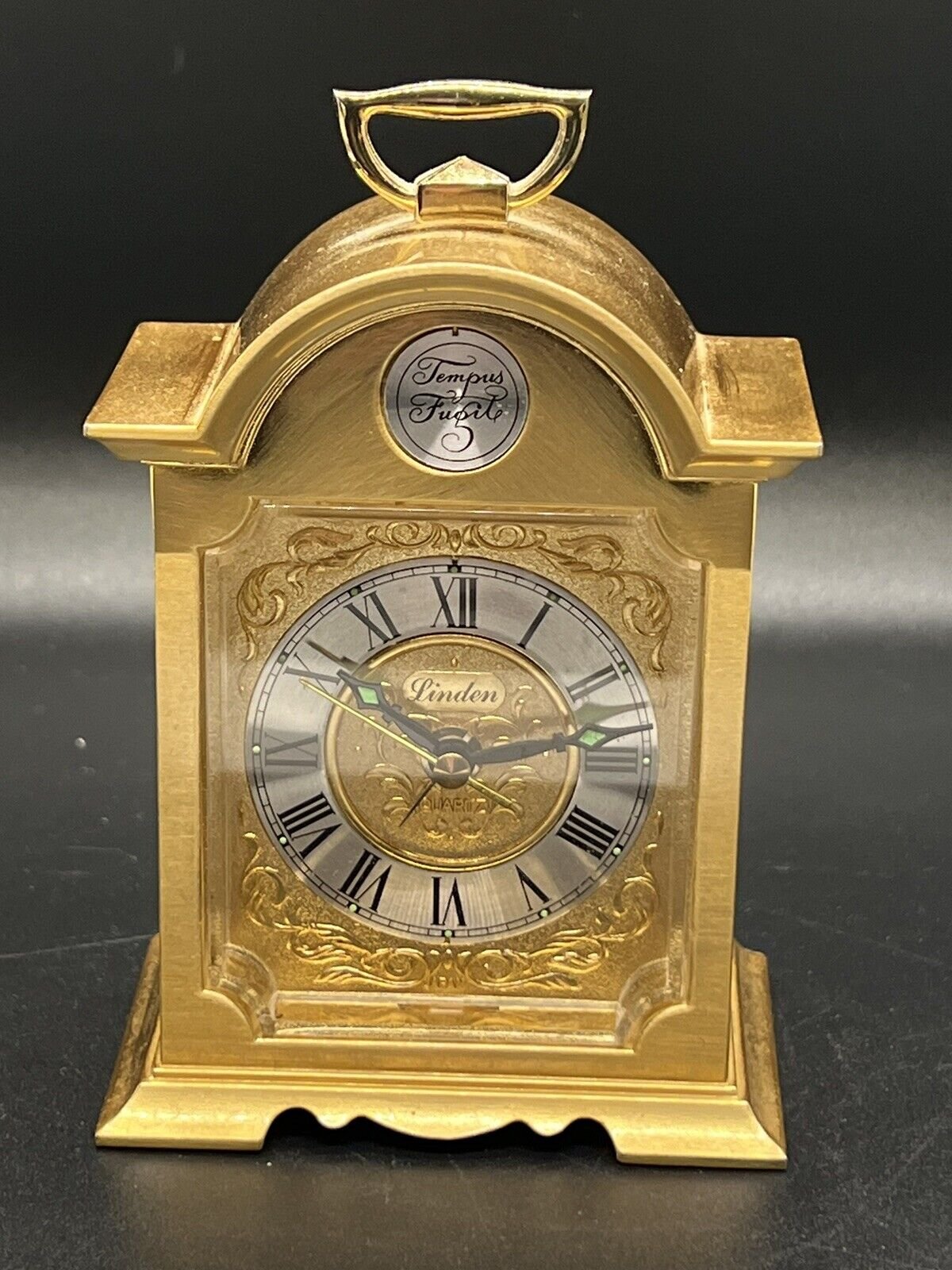 Vintage Tempus Fugit Brass Desk Clock