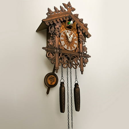 Vintage Wall Clock Handcrafted Wood Cuckoo Clock,Cuckoo Clock Traditional Chalet Black Forest House Clock Handcrafted Wooden Wall Pendulum Quartz Clock