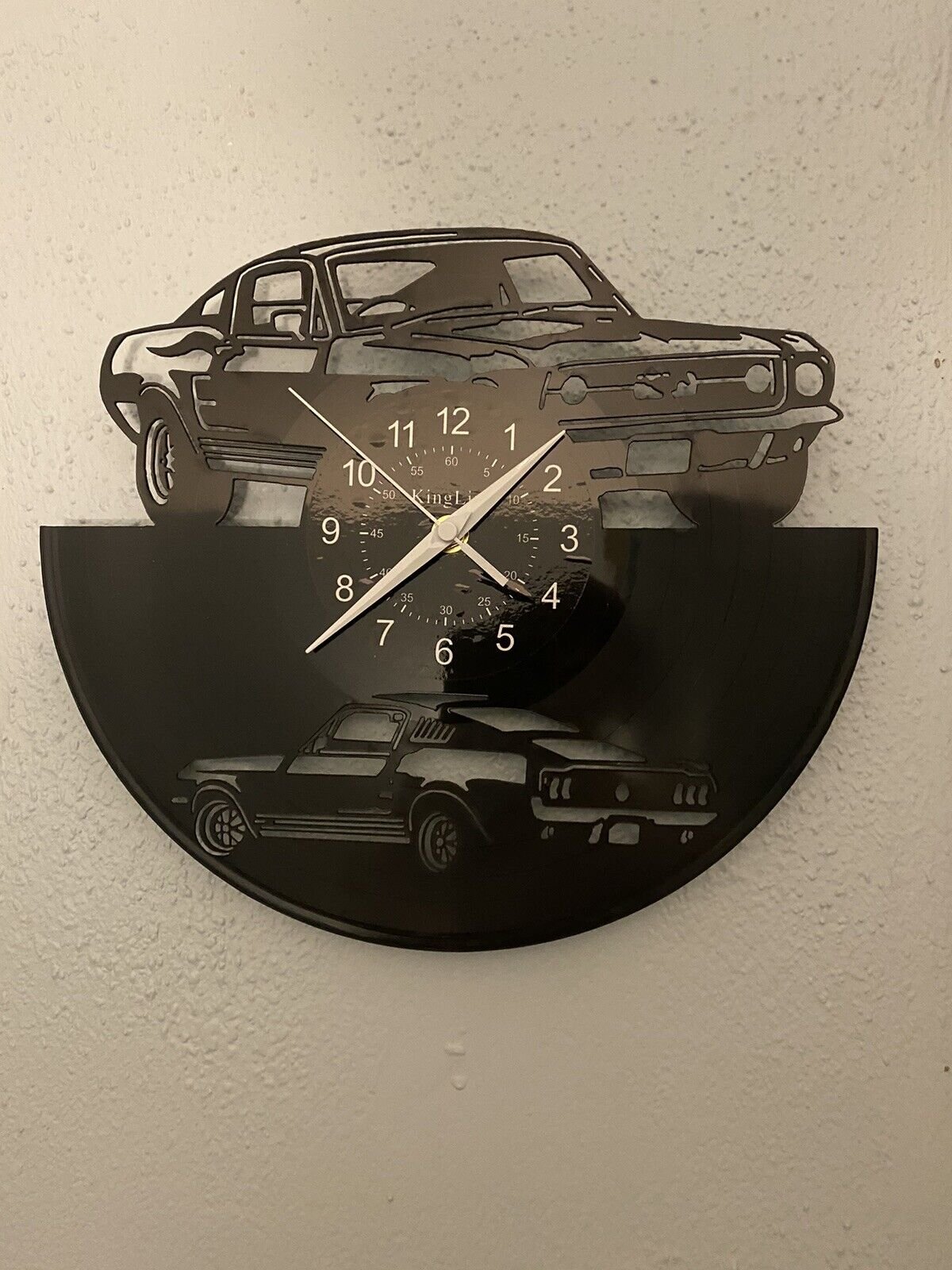 Vinyl Record Cut Out Mustang Wall Clock 12” Cool Battery Powered