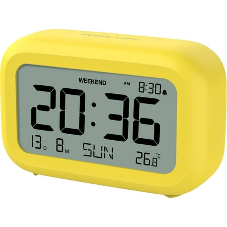 VOCOO Digital Alarm Clock with Date and Temperature, 3.5'' LCD Display, Battery Operated, for Bedrooms/Bedside/Desk/Shelf, Yellow