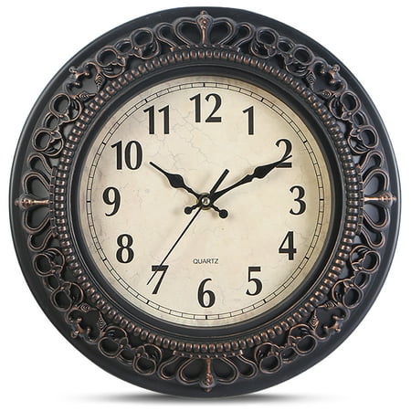 VOCOO Wall Clock, Vintage Wall Clocks Battery Operated, Retro Silent Non Ticking Quartz Clocks for Living Room Home Kitchen School Office - 10Inch Black