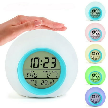 Wake Up Light Alarm Clock, Round Light Gradient Alarm Clock 6 Nature Sounds FM Radio for Bedrooms Heavy Sleepers