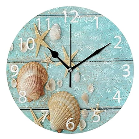 Wall Clock - Beach Themed Blue Wall Clocks Battery Operated Silent Non-Ticking, Vintage Round Rustic Coastal Nautical Clock Decorative for Home Kitchen Living Room Office - style:style1