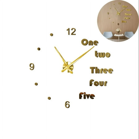 Wall Clock DIY 3D Frameless Large Modern Design Silent Wall Stickers Clock Self-Adhesive Wall Clocks Creative Adjustable Living Room Home and Office Beautiful Decor Gift