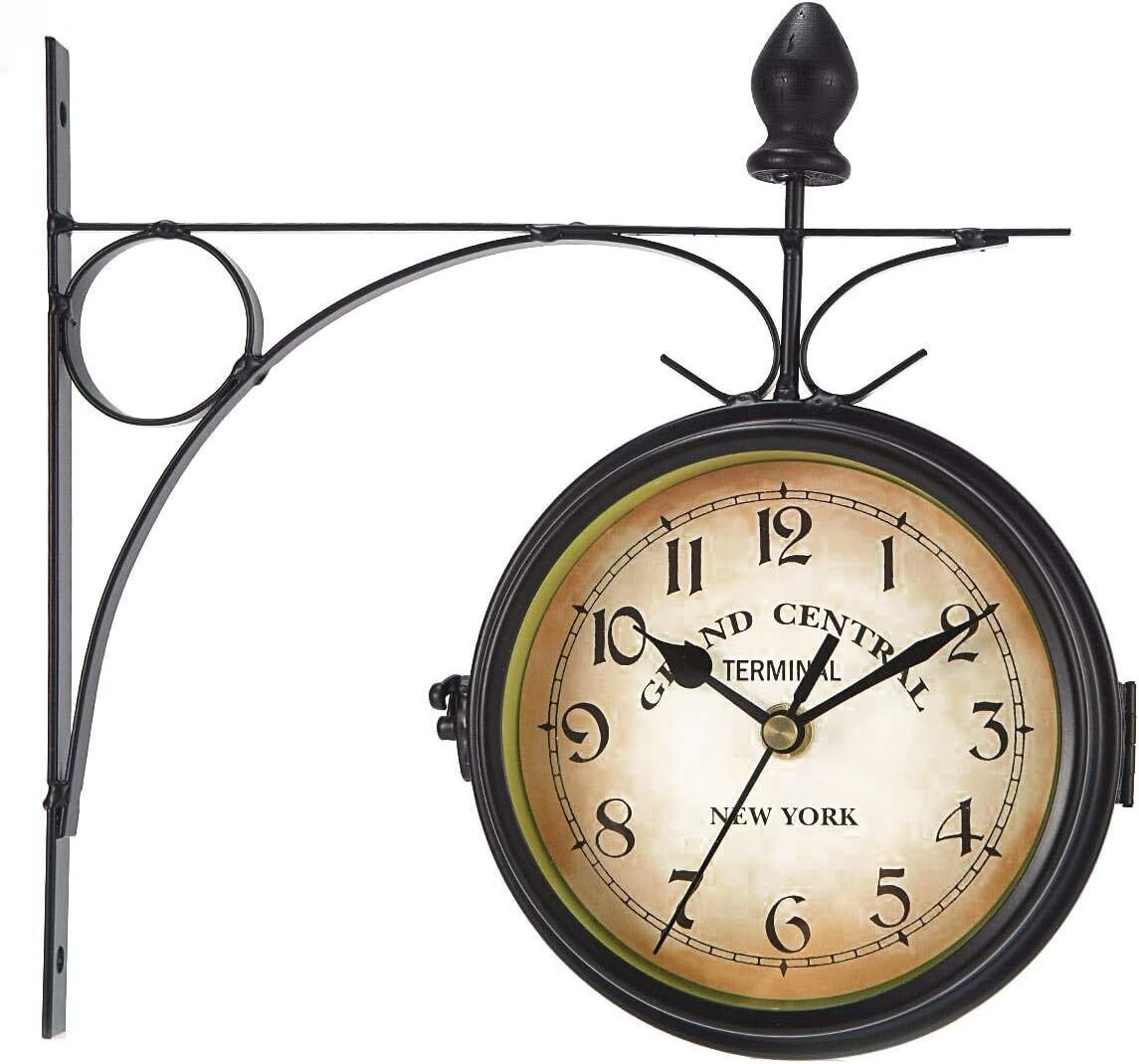 Wall Clock Double Sided 9.8" | 25cm Vintage Wrought Iron Wall Clock Hanging