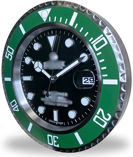 Wall Clock Homage Submariner | Anniversary Edition | Date Display with Magnifying Glass | wall decor | Silent Quartz Movement | Aluminium | Diameter 35 cm | Interior Design Luxury