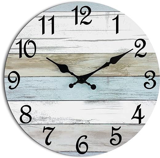 Wall Clock, Silent Non Ticking Battery Operated, Rustic Coastal Country Clock Decorative for Bathroom Kitchen Bedroom 8