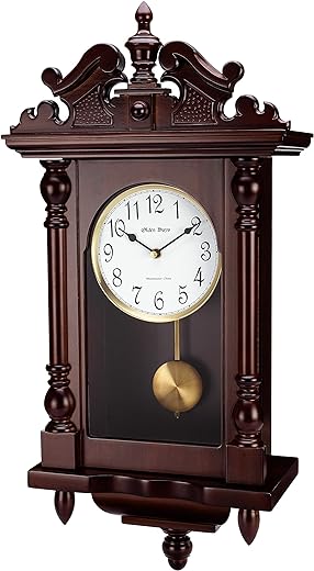 Wall Clock with Real Wood, 4 Chime Options, Swinging Pendulum, Antique Vintage Design, 22" Large