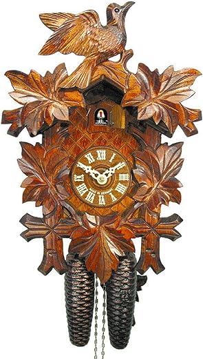 Wall Cuckoo Clock Mechanical 8 Day with 1 Bird & 5 Leaves; German Black Forest Coco Coo-Coo Clocks