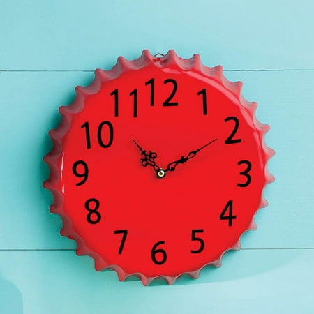 Wall Decor, Bottle Cap Clock,Metal,11.75x2.5x11.75 Inches