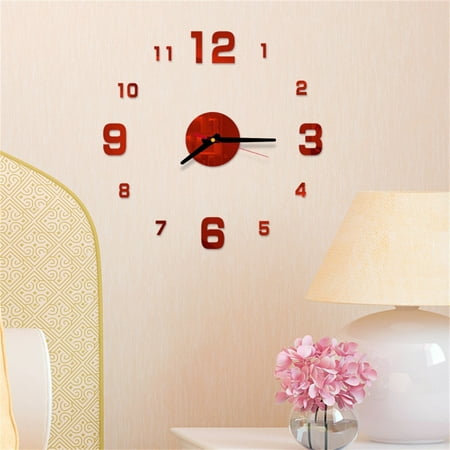 Wall Digital Clock 3D Diy Roman Numbers Acrylic Mirror Sticker Home Decor Mural Decals