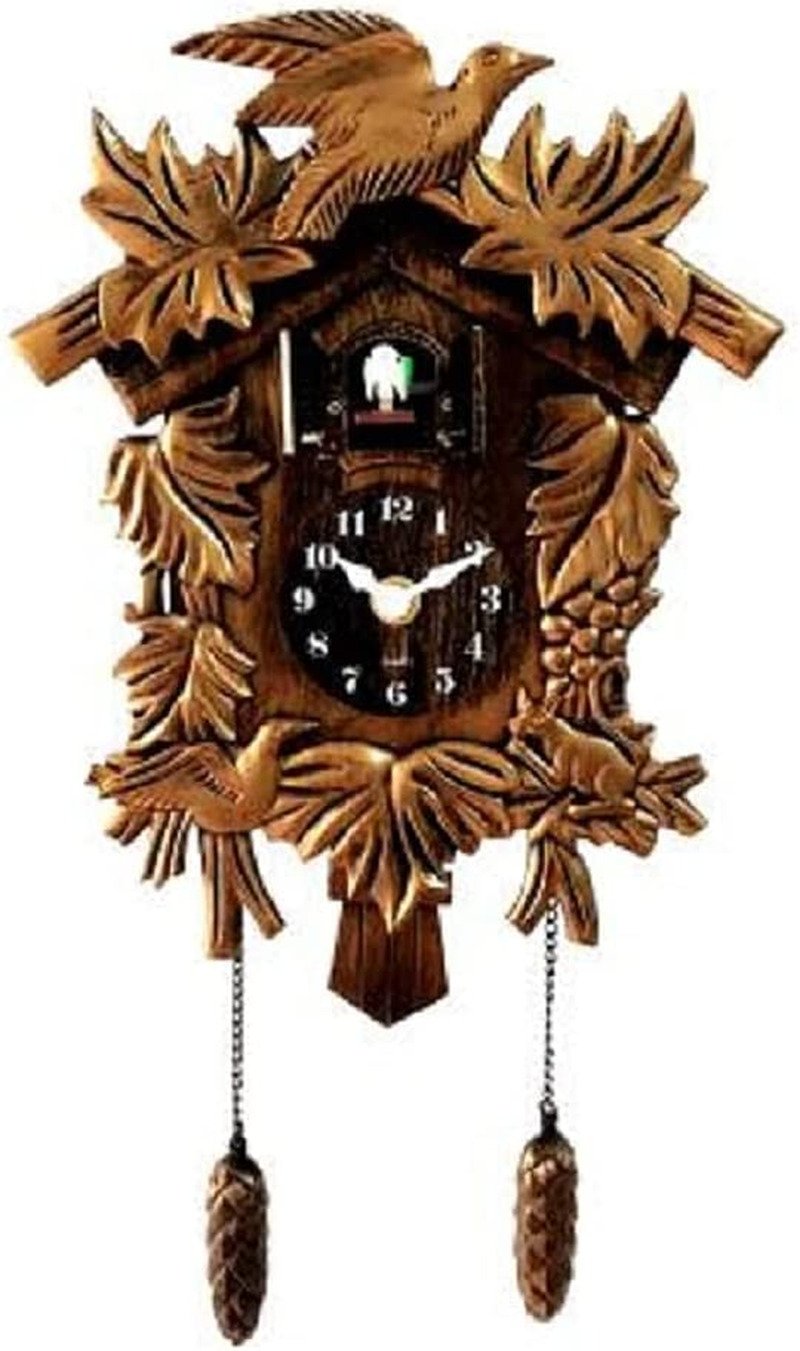 WALPLUS Chiming Classic Brown Vintage Cuckoo Wall Clock Hanging Bird Clock Home