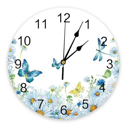 Watercolor Flowers Daisy Butterfly Clocks Wall Home Decor Modern Kitchen Room Bedroom Living Room Decor Wall Clock