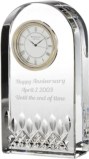 Waterford Personalized Lismore Essence Crystal Desk Clock, Custom Engraved 5.5 Battery Operated Clock for Office, Home Décor