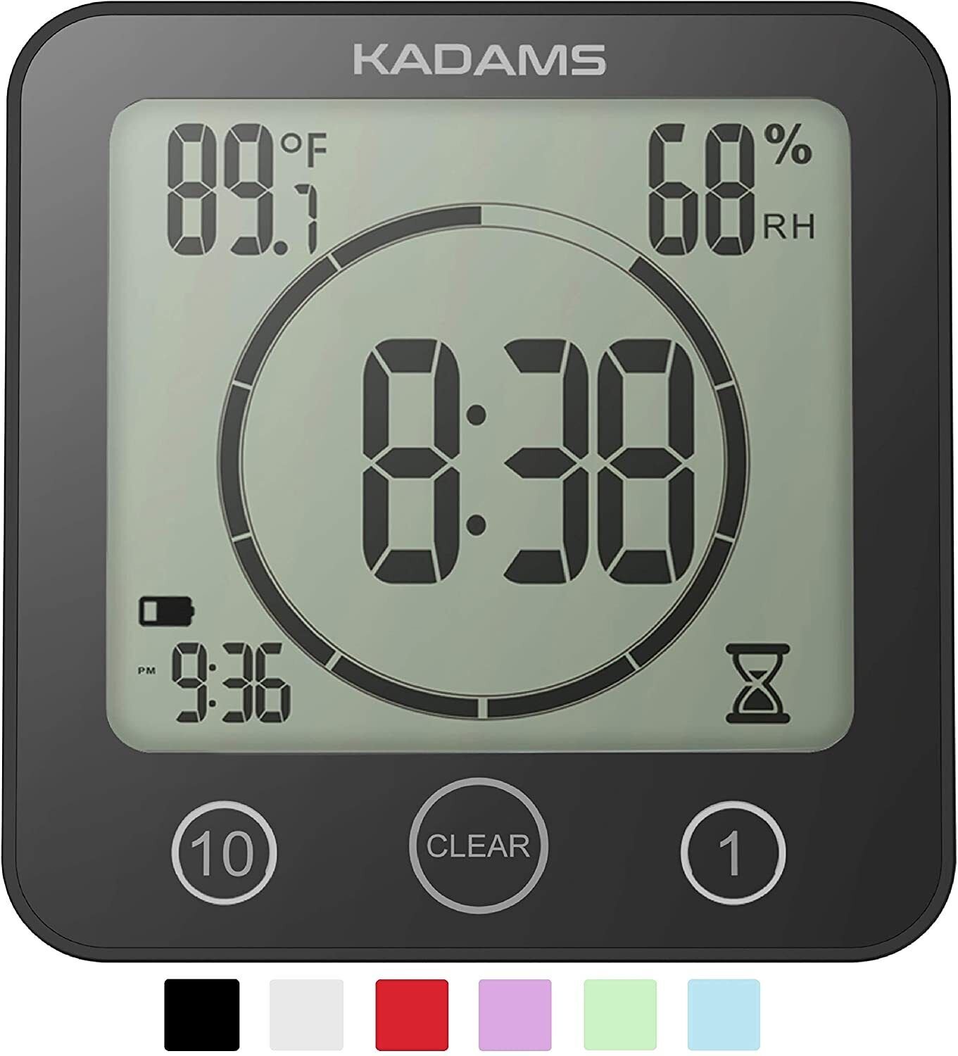 Waterproof Bathroom Shower Kitchen Clock Timer Alarm Temperature Humidity BLACK