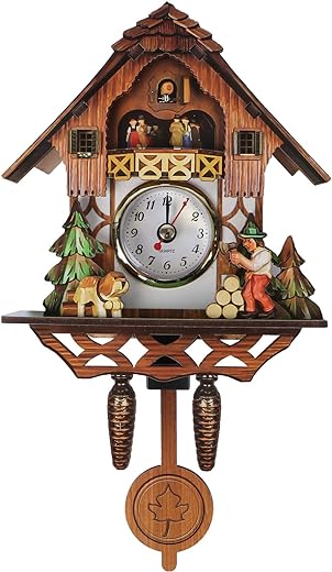 WINOMO Cuckoo Clock Traditional Chalet Clock, Retro Cuckoo Birdhouse Clock, House Clock for Wall Hanging Decorations