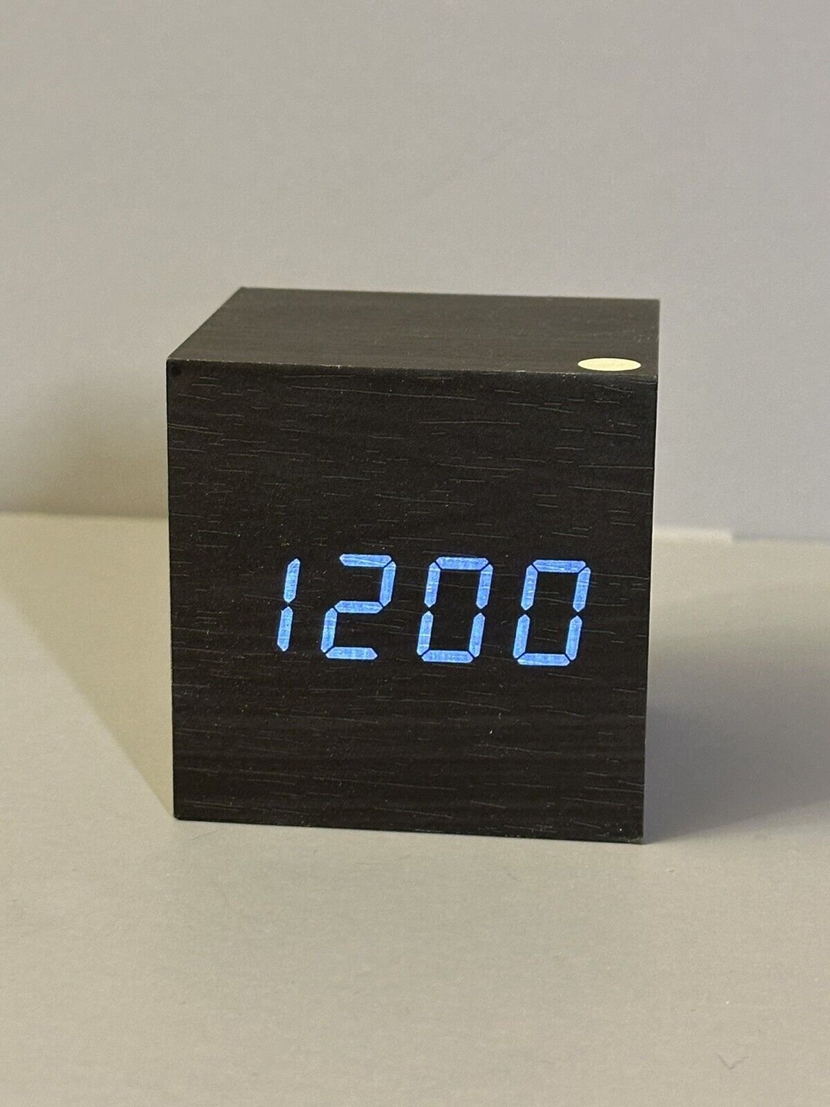 “Wooden” Cube LED Digital Alarm Clock, Time/Date & Temp, 2.5in Square Brown