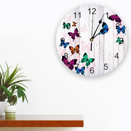 Wood Grain Retro Colorful Butterfly Living Room Clock Wall Round Clocks Home Bedroom Kitchen Decoration Silent Wall Clocks