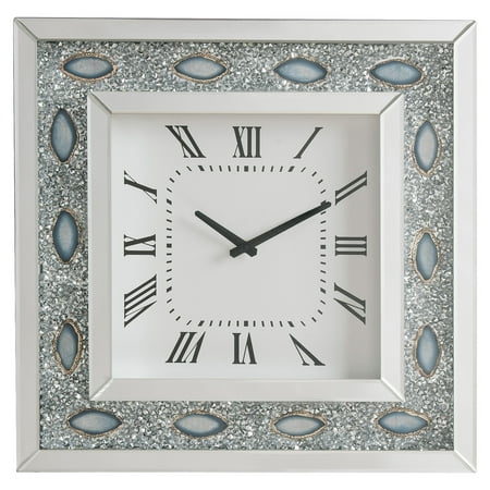 Wood & Mirror Square Analog Wall Clock, White