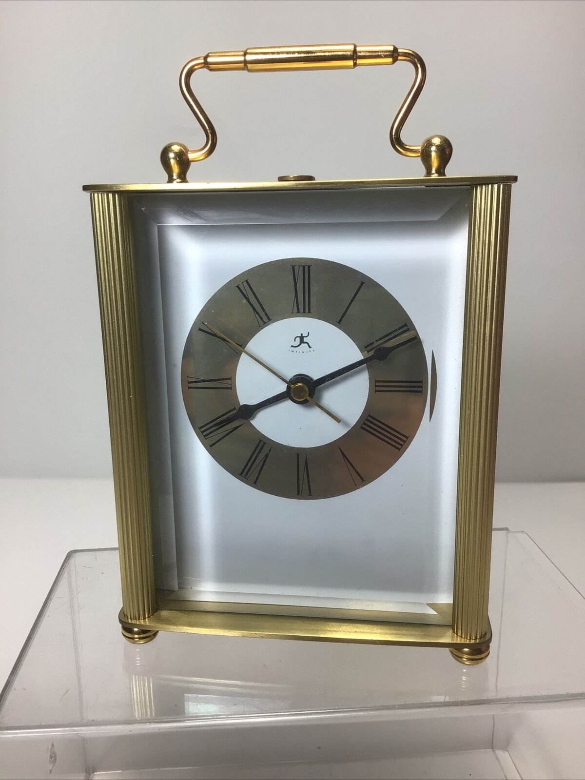 Working INFINITY Quartz Brass Carriage Desk Clock