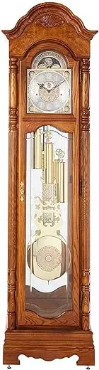 Howard Miller Browman Floor Clock 611-202 – Golden Oak Grandfather Vertical Home Decor with Illuminated Case & Cable-Driven, Single-Chime Movement