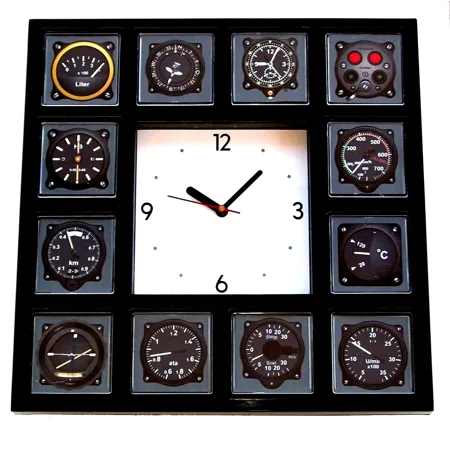 Pilot Airline Airplane Gauges cockpit Panel Black Wall Clock with 12 dial images