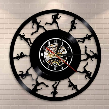 YanGxx Joggers Runners Wall Art Wall Clock Running Track and Field Sports Vinyl Record Wall Clock Cross Country Runners Retro Clock