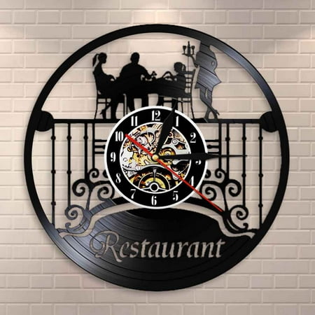 YanGxx Restaurant Sign Catering Wall Art Wall Clock Kitchen Food Service Vinyl Record Wall Clock Eatery Wall Decor Chef Foodie Gift