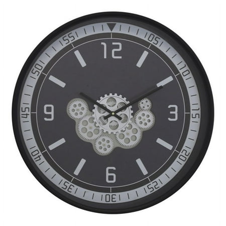 Yosemite Home Decor 23 Metal Clock with Open Moving Gears in Black