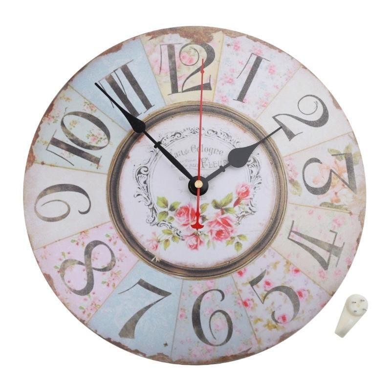 12 Inch French Vintage Style Wall Clock Shabby Chic Floral Patchwork Battery Ope