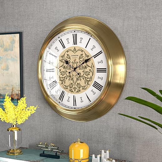 18 Inch Roman Numerals Wall Clock European Vintage Metal Frame Mute No Tick Office Living Room Bedroom Dining Room Wall Clock American Decorative (701-1, 18-inch)