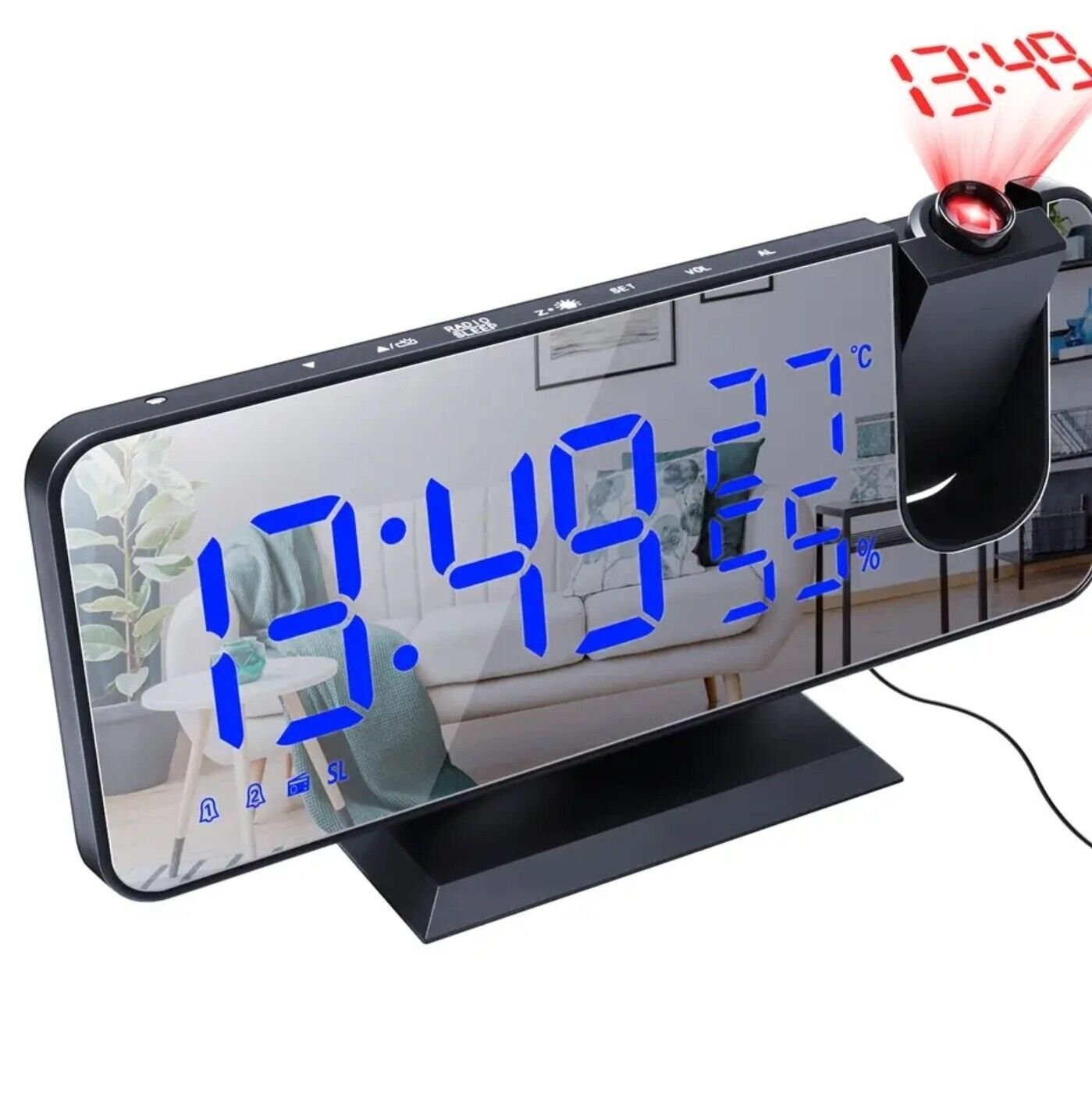 2024 New Digital Projection Alarm Clock Whit Radio Wall Projector Thermometer