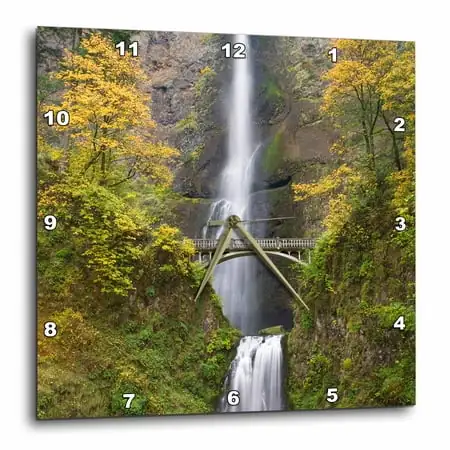 3dRose Oregon, Columbia River Gorge. Multnomah Falls - US38 BJA0675 - Jaynes Gallery - Wall Clock, 13 by 13-inch