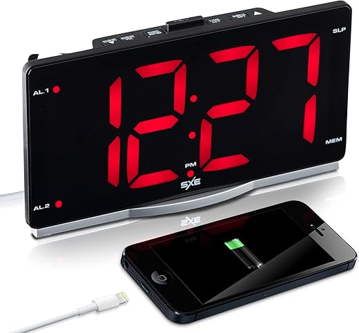 SXE Westclox Digital LED Alarm Clock Radio for Bedroom, 2.5 Extra Large Display, Dual Alarms, USB Charging Port, Black