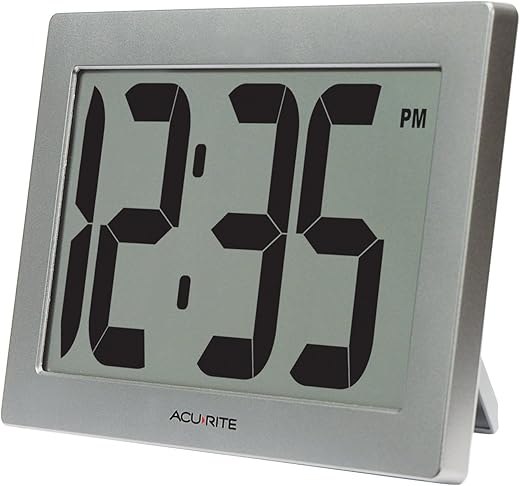 AcuRite 75102RM 9.5 Large Digital Clock with Intelli-Time Technology,Siliver,6-inch height x 9.5-inch width x 1.8-inch depth