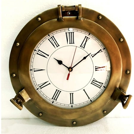 Antique Marine Brass Ship Porthole Clock Nautical Wall Clock Home Decorative (12 inches)