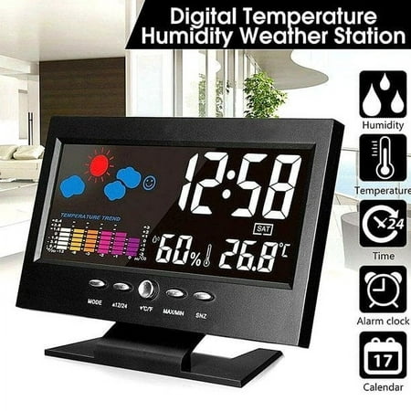 Auto Set Digital Alarm Clock | Color Display LCD Screen with Snooze Calendar Thermometer Hygrometer Weather Display | Large Digits LED, Easy to Read - Perfect for Nightstand or Desk