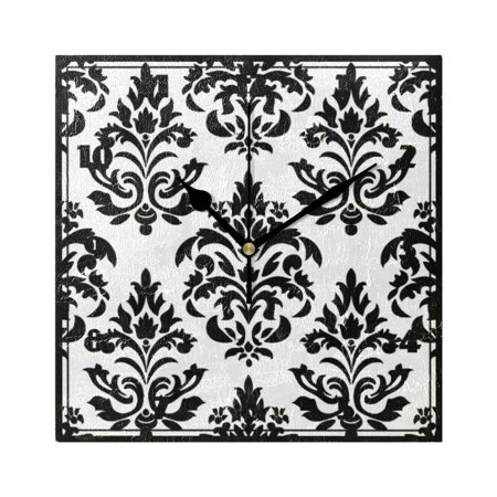 Baroque Black Damask Figure Wall Clock 7.78 Non-Ticking Silent Battery Operated for Home Bedroom Office Kitchen Living Room