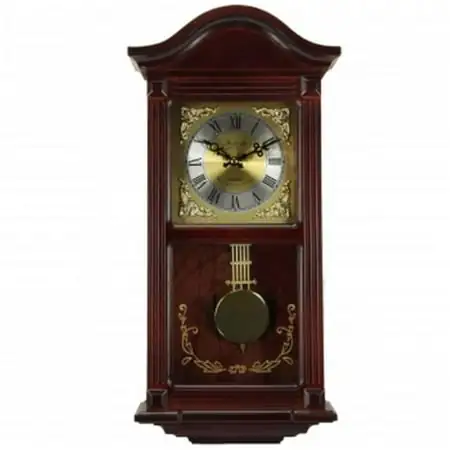 Bedford Clock Collection Mahogany Cherry Wood 22 in. Wall Clock with Pendulum & Chimes